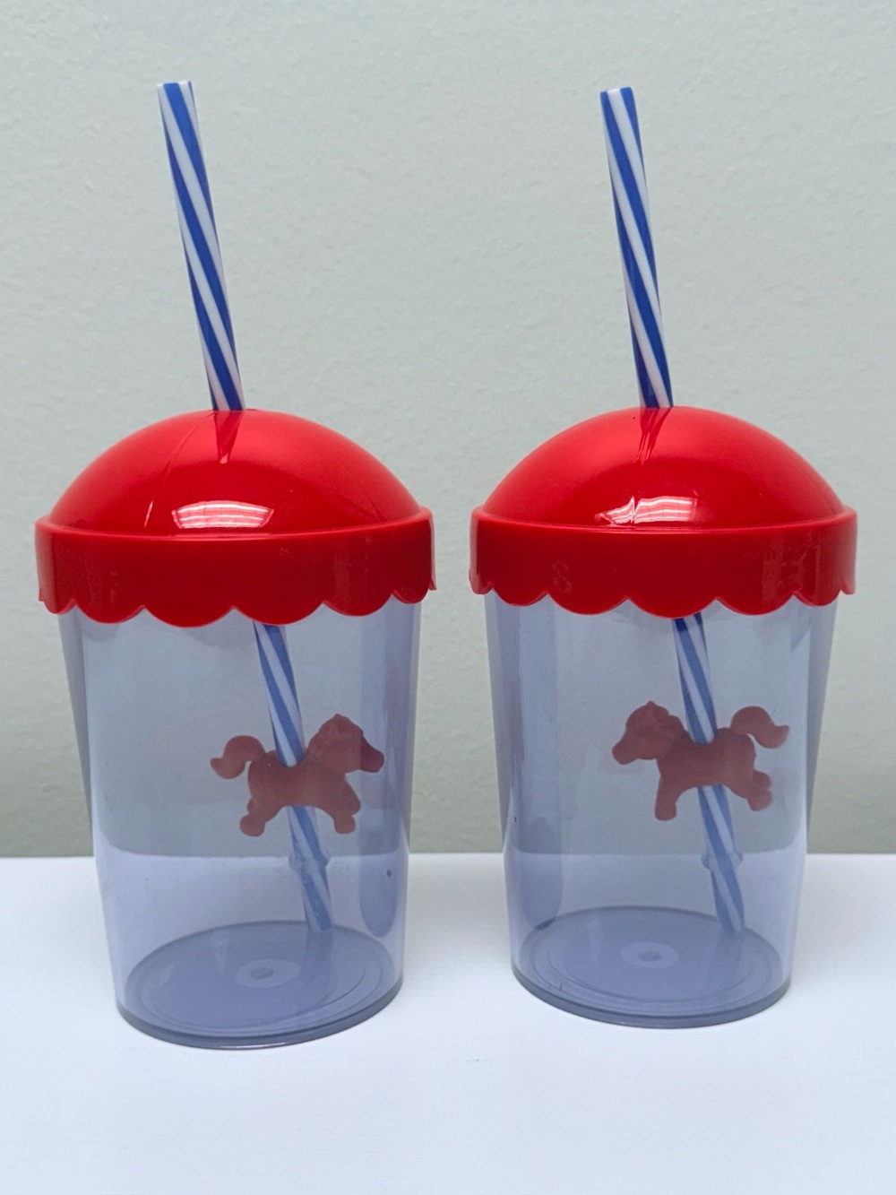 Set of 2 Red Carousel Pony Tumbler Cups with Straws - Target Bullseye Drinkware